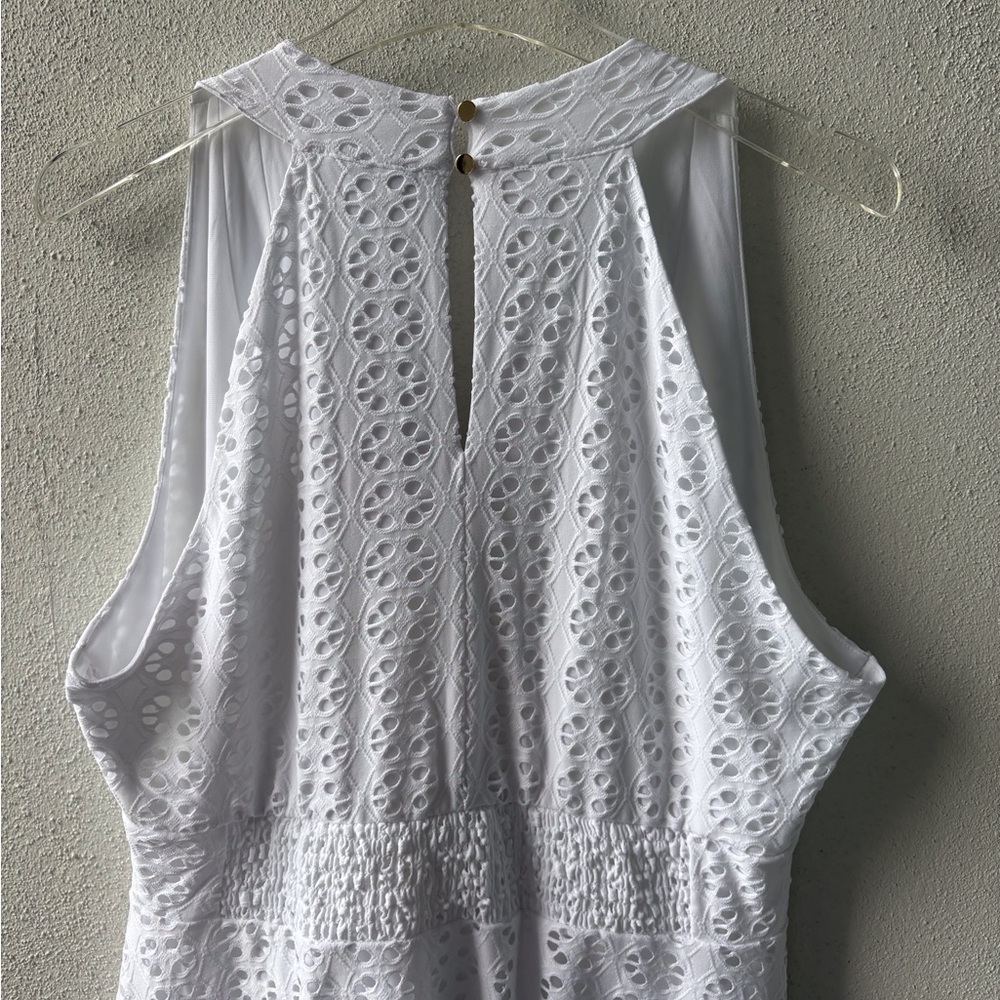 WHBM White Eyelet XL Sleeveless Dress NWT Keyhole Back V Neck Cruise Party Lined - Picture 10 of 16
